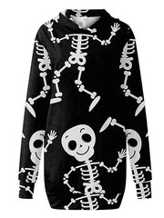 Women's Halloween Dress Casual Dress Hoodie Dress Mini Dress Fashion Daily Outdoor Vacation V Neck Pocket Print Skull Pumpkin Spider Loose Fit Black White Red S M L XL XXL