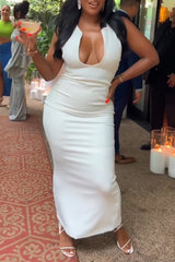 White Casual Party Elegant Plain U Neck Sleeveless Dress Dresses
