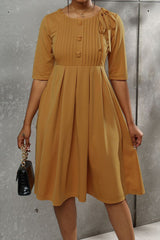 Ginger Casual Elegant Solid Patchwork Buttons With Bow O Neck A Line Dresses