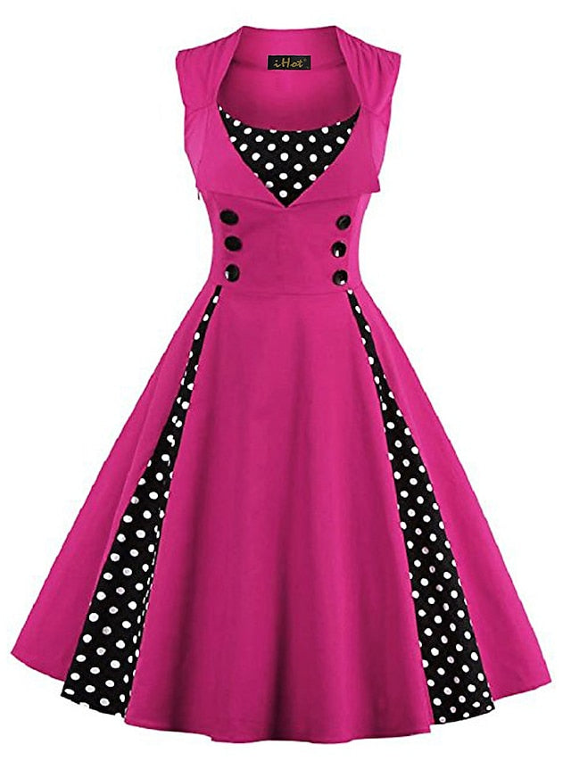 Women's Halloween Dress Retro 1950s Vintage Dress Midi Dress Party Button Print Floral V Neck Sleeveless Regular Fit Summer Spring 2023 claret Red black S M L XL