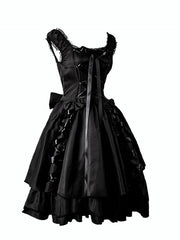 Women's Halloween Dress Retro Gothic Vintage Dress Midi Dress Party Outdoor Lace up Drawstring Plain Square Neck Sleeveless Loose Fit Summer Spring 2023 Black S M L XL