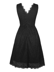 Women's Halloween Dress Retro Vintage Dress Midi Dress Party Lace Plain V Neck Sleeveless 2023 Black White S M L XL