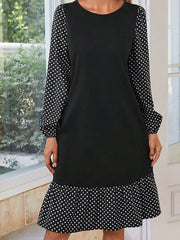 Women's Casual Dress A Line Dress Polka Dot Dress Polka Dot Color Block Ruffle Patchwork Crew Neck Midi Dress Active Fashion Outdoor Street Long Sleeve Loose Fit Black Fall Winter S M L XL XXL