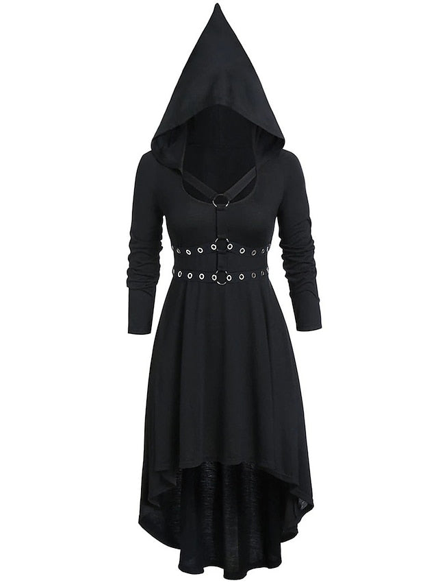 Women's Halloween Dress Casual Dress Hoodie Dress Midi Dress Gothic Helloween Outdoor Vacation V Neck Patchwork Pure Color Pure Color Regular Fit Black S M L XL XXL