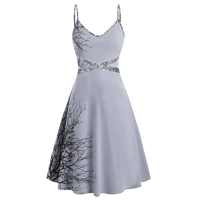 Women's Halloween Dress Retro 1950s Vintage Dress Midi Dress Holiday Sequins Backless Tree Spaghetti Strap Sleeveless Regular Fit Spring Fall 2023 Dark Gray Gray M L XL XXL