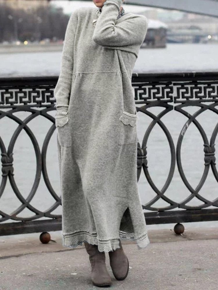 Plain Cowl Neck Loosen Fall Dresses