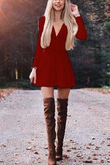 Hoobd Loose Solid Color Deep V Knitted Dress
