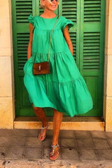 Lovely Loose Pleated Solid Color Dress