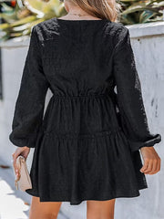 Women's Casual Dress Black Dress Plain Dress Mini Dress Ruched Button Street Daily Holiday Active Fashion V Neck Long Sleeve 2023 Regular Fit Black Color S M L XL Size