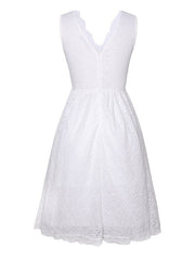 Women's Halloween Dress Retro Vintage Dress Midi Dress Party Lace Plain V Neck Sleeveless 2023 Black White S M L XL