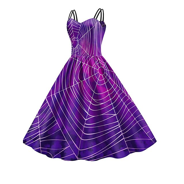 Women's Halloween Dress Retro 1950s Vintage Dress Midi Dress Holiday Backless Print Pumpkin Spaghetti Strap Sleeveless Regular Fit Spring Fall 2023 Deep Purple Purple S M L XL