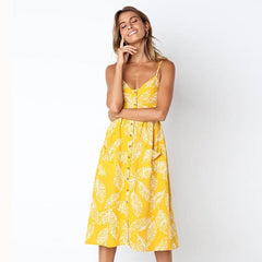 Hoobd Boho Sexy Floral Dress Summer Vintage Casual Sundress Female Beach Dress Midi Button Backless Polka Dot Striped Women Dress