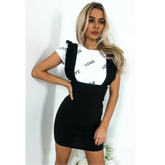 Hoobd Fashion Women Dress Check Dog Tooth Frill Ruffle Pinafore High Waist Bodycon Party Mini Dress Holiday Casual Slim Dress vestidos