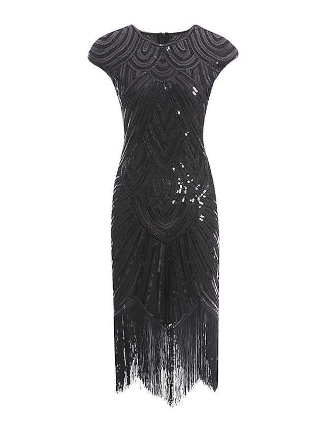 Women's Halloween Dress Party Dress Fringe Dress Sequin Dress Midi Dress Silver Black White Sleeveless Floral Sequins Summer Spring Fall Crew Neck Party Party Summer Dress 2023 XS S M L XL XXL