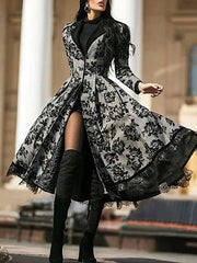 Women's Halloween Dress Party Dress Lace Dress Swing Dress Midi Dress Black Long Sleeve Floral Lace Spring Fall Winter Crew Neck Classic Party Winter Dress 2023 S M L XL XXL