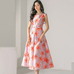 Women's Summer Print Pattern O-Neck Ankle Length Vintage Dresses