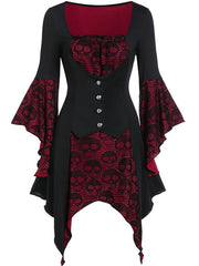 Women's Halloween Dress Lace Dress A Line Dress Short Mini Dress Green Purple Wine Long Sleeve Print Lace Patchwork Print Fall Winter V Neck Hot Vintage Slim 2023 S M L XL XXL / Party Dress