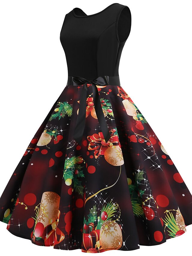 Women's Halloween Dress Swing Dress Knee Length Dress White Orange Red Light Blue Sleeveless Skull Pumpkin Print Patchwork Print Spring Summer Crew Neck Vintage 1950s Party Slim 2023 S M L XL XXL