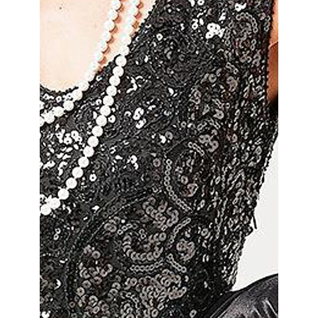 Women's Retro 1920s Fringe Dress Midi Dress Party Holiday Sequins Tassel Fringe Floral V Neck Sleeveless Regular Fit Spring Fall 2023 Black Pink XS S M L