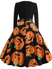 Women's Halloween Dress Swing Dress Black Dark Grey Orange Long Sleeve Pumpkin Bow Winter Fall Autumn Crew Neck Winter Dress Fall Dress 2023 S M L XL 2XL