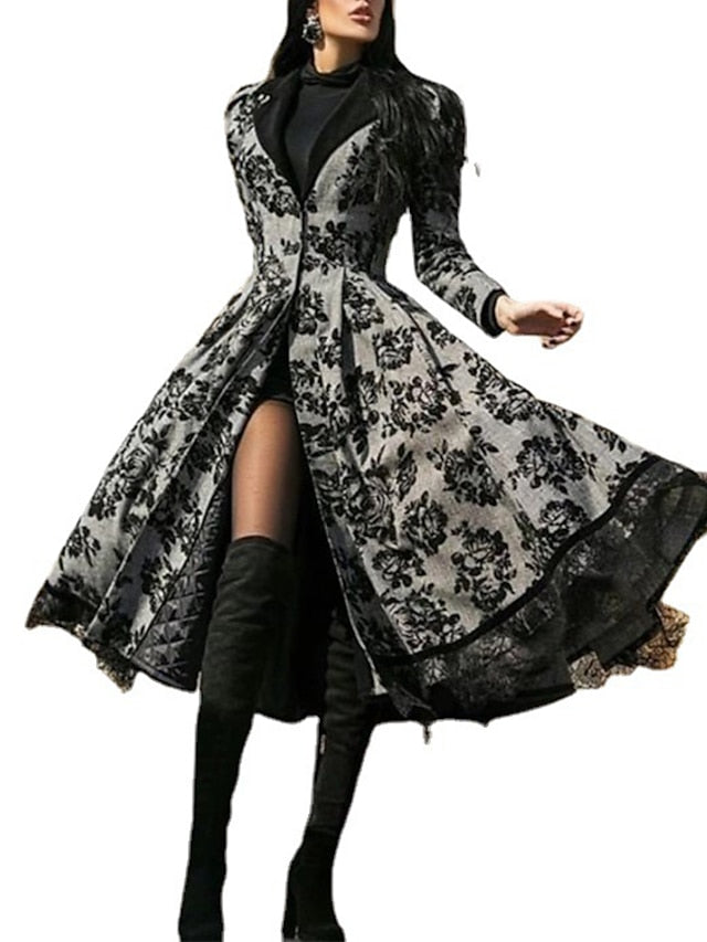 Women's Halloween Dress Party Dress Lace Dress Swing Dress Midi Dress Black Long Sleeve Floral Lace Spring Fall Winter Crew Neck Classic Party Winter Dress 2023 S M L XL XXL