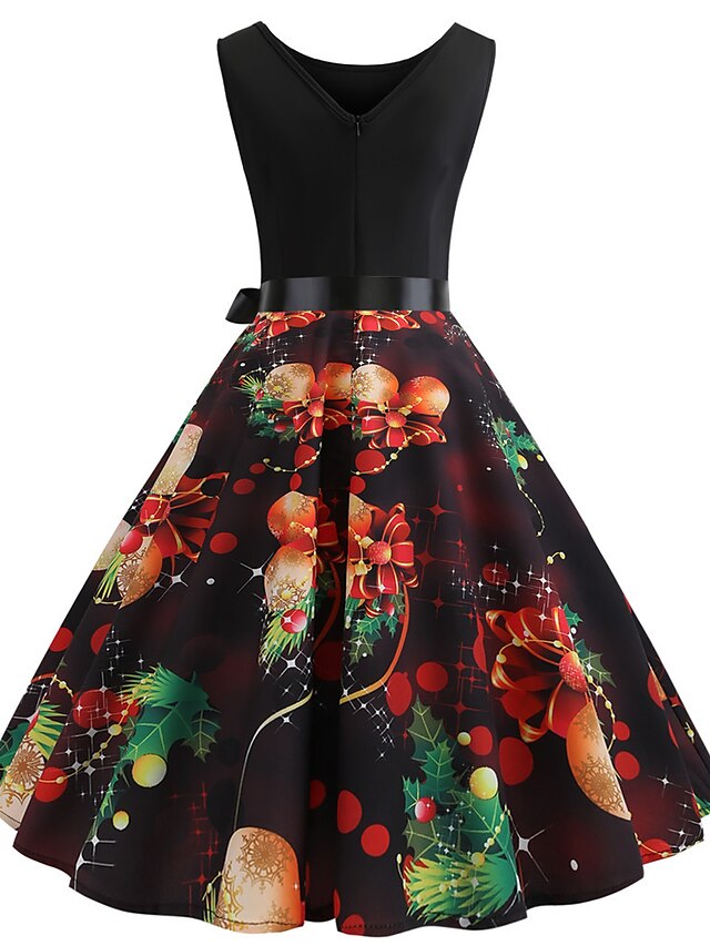 Women's Halloween Dress Swing Dress Knee Length Dress White Orange Red Light Blue Sleeveless Skull Pumpkin Print Patchwork Print Spring Summer Crew Neck Vintage 1950s Party Slim 2023 S M L XL XXL