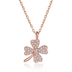 Full Zircon Lucky Clover Pendant Silver Necklace for Women