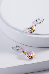 Spiral Shape Pink Enamel Silver Drop Earrings