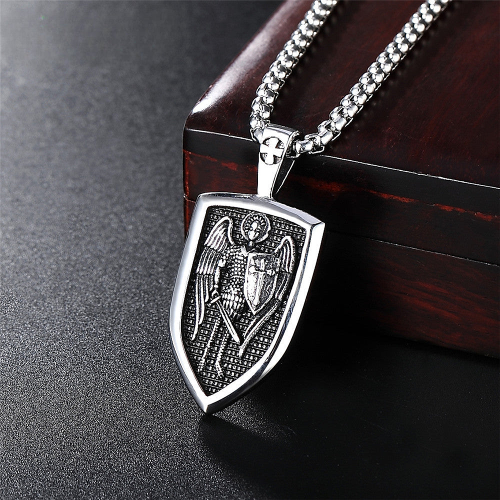 Angel Crusader Shield Titanium Steel Necklace for Men