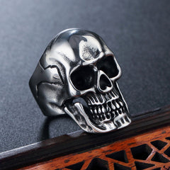 Halloween Punk Polished Skeleton Head Titanium Steel Ring for Men