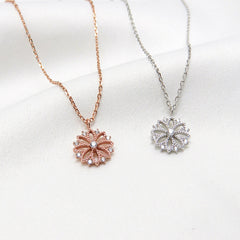 Hollow Zircon Cherry Blossom Pendant Silver Necklace