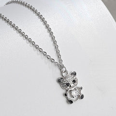 Zircon Little Panda Pendant Silver Necklace for Women