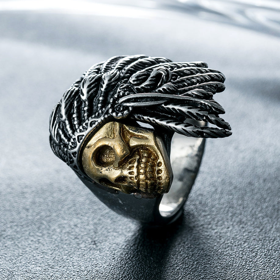 Halloween Indian Skull Warrior Titanium Steel Ring for Men