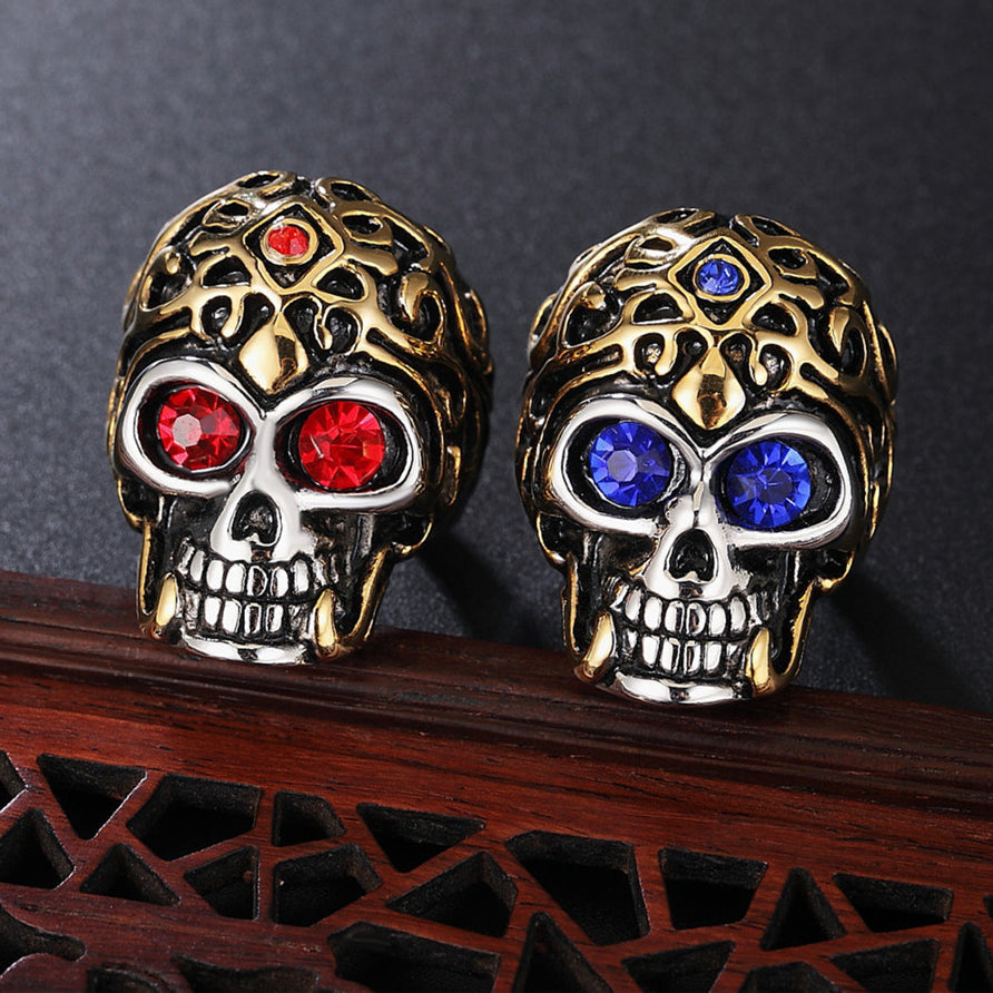 Halloween Golden Wukong Skull Zircon Titanium Steel Ring for Men