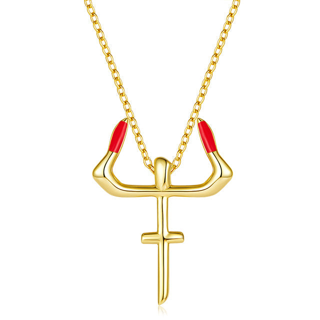 Golden Cowhorn Fork Enamel Necklace for Women