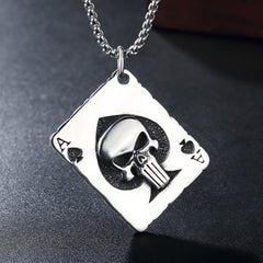 Halloween Poker Spades A Skull Titanium Steel Necklace for Men