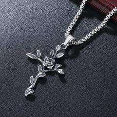 Gothic Rose Cross Titanium Steel Necklace for Men