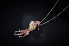 Rosefinch Pink Enamel Silver Necklace