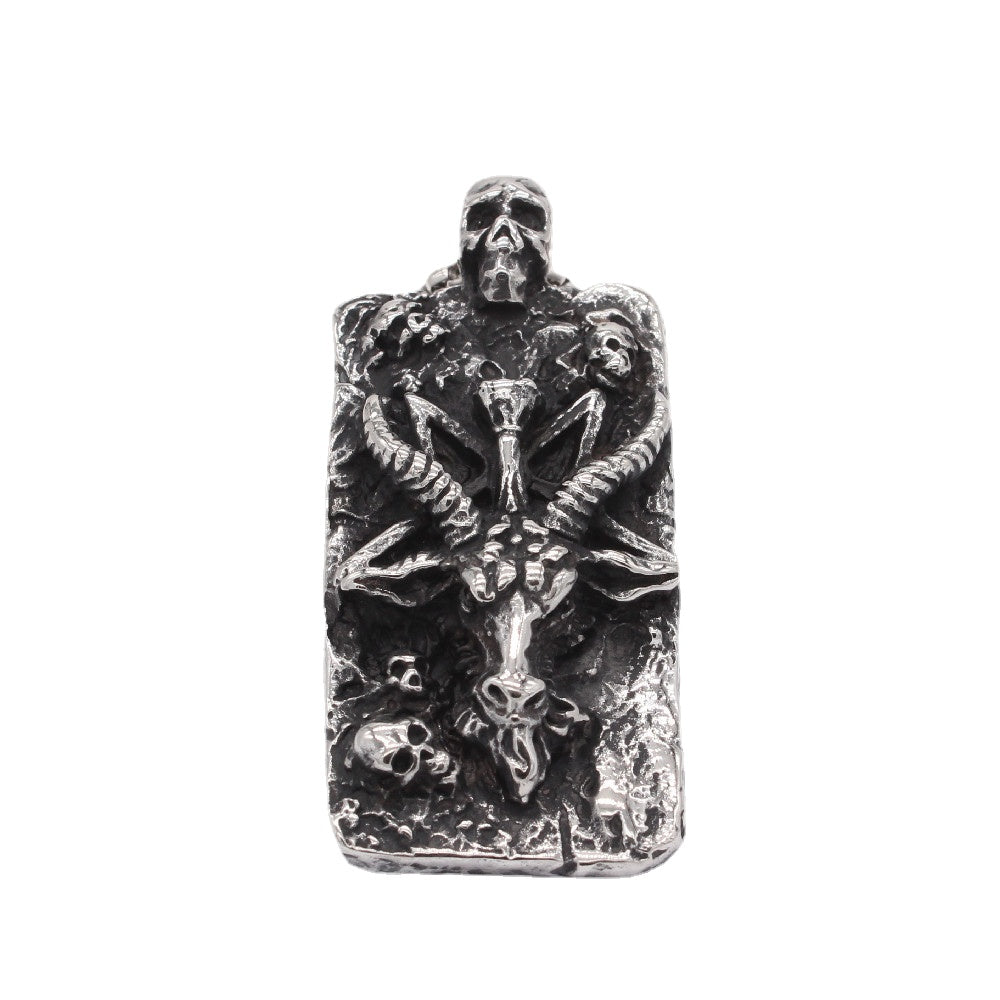 Halloween Bullhead Monster Skull Rectangle Titanium Steel Pendant for Men