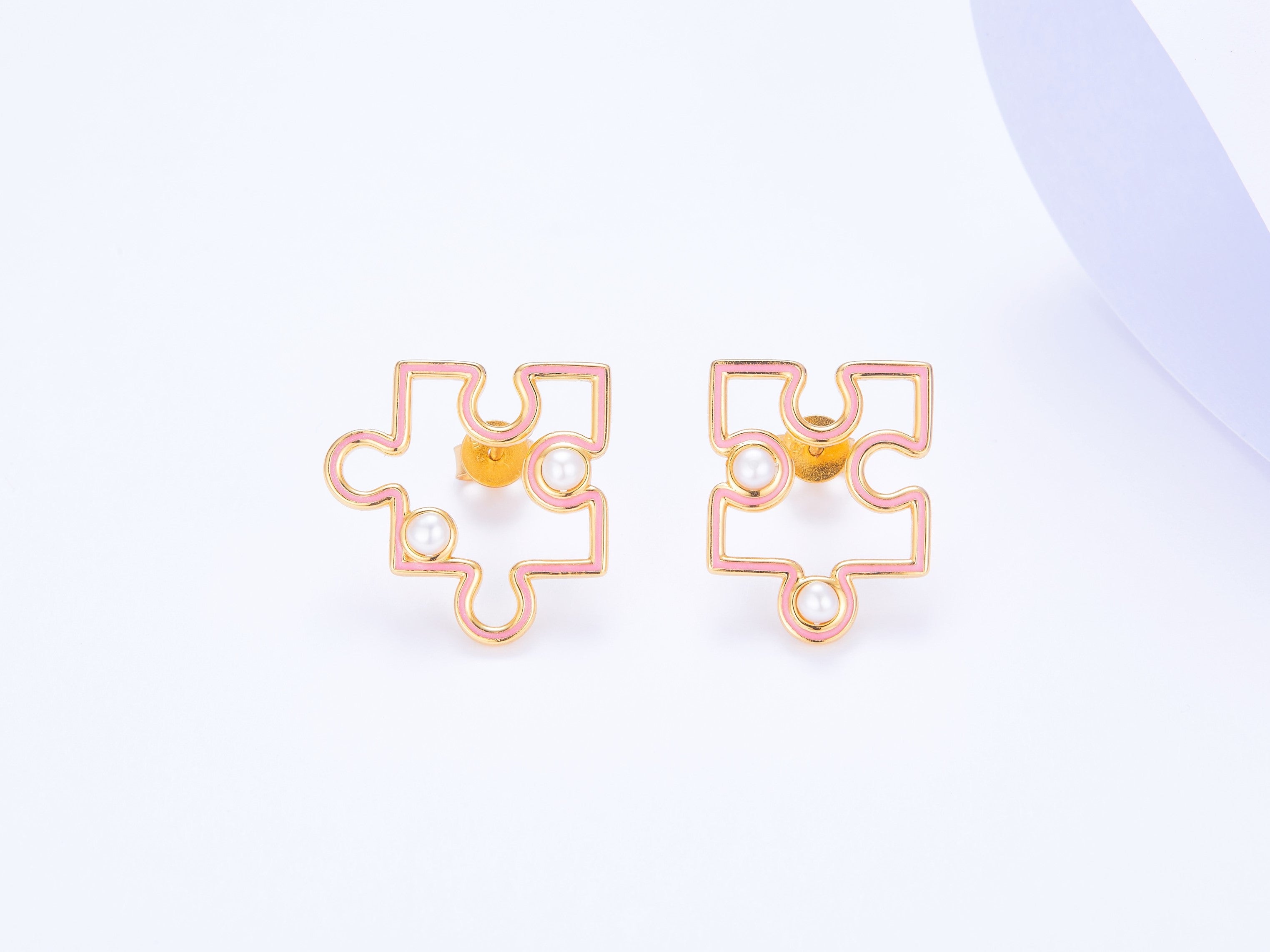 Puzzle with Pearls Enamel Stud Earrings