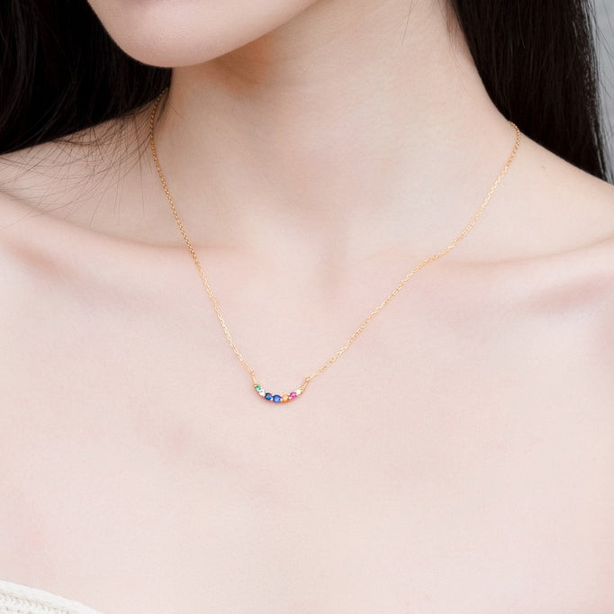 Rainbow Round Zircon Silver Necklace