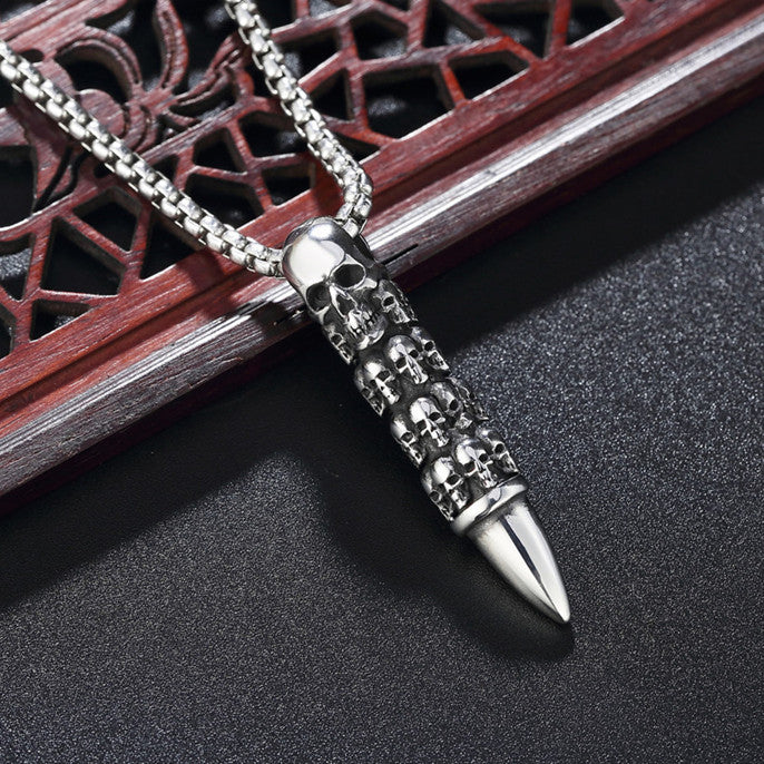 Halloween Skull Bullet Titanium Steel Necklace for Men