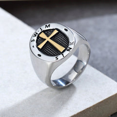 Byzantine Cross Oval Titanium Steel Ring for Men