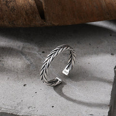 Woven Twill Opening Sterling Silver Ring