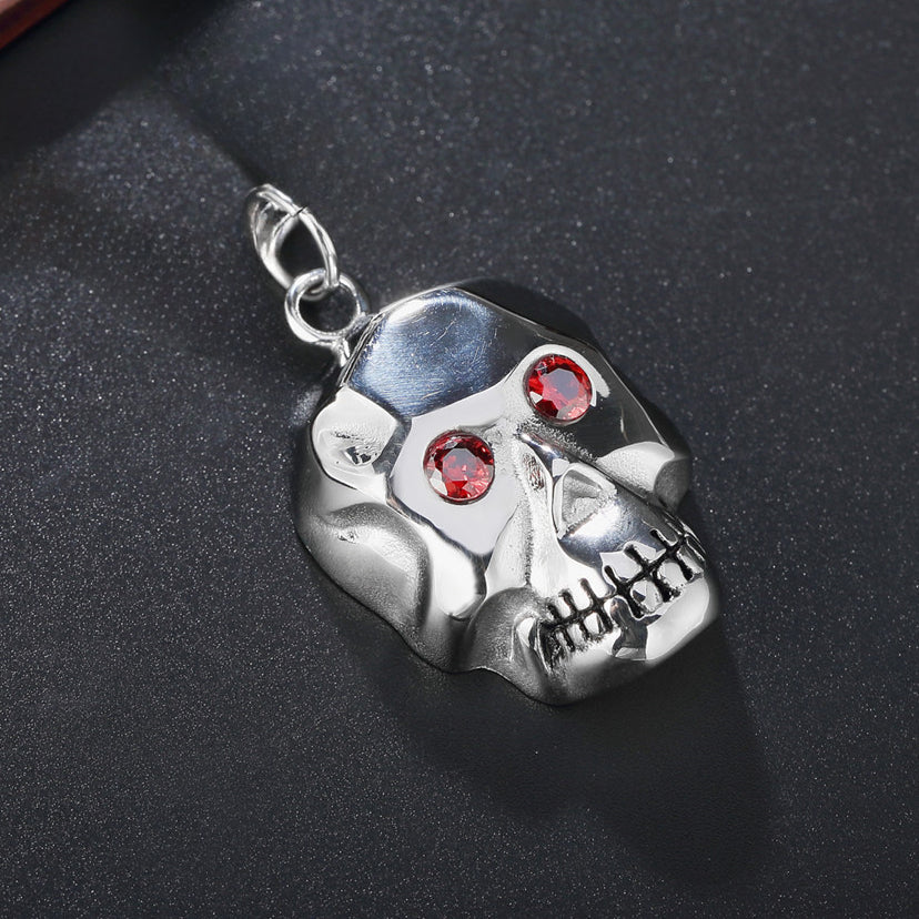 Halloween Red Zircon Robot Skull Titanium Steel Pendant for Men