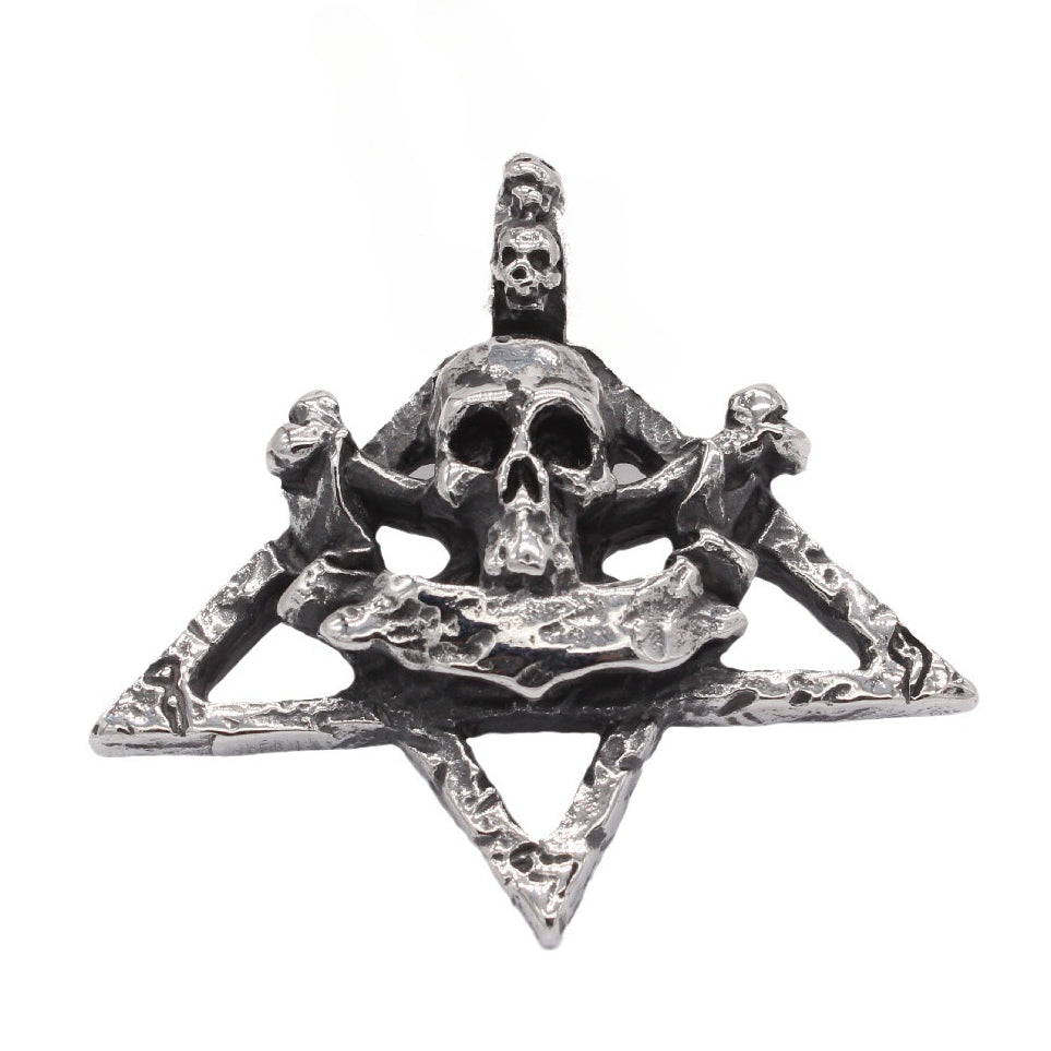 Halloween Skeleton Head Half Six Point Star Titanium Steel Pendant for Men