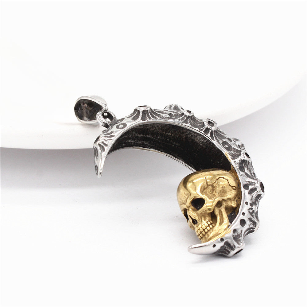 Halloween Moon Skull Head Titanium Steel Pendant for Men