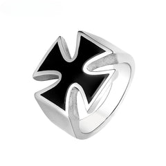 Black Teutonic Cross Titanium Steel Ring for Men