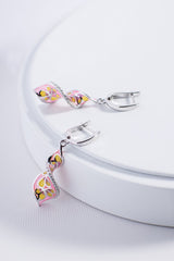 Spiral Shape Pink Enamel Silver Drop Earrings