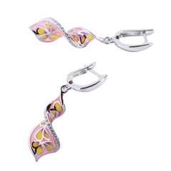 Spiral Shape Pink Enamel Silver Drop Earrings